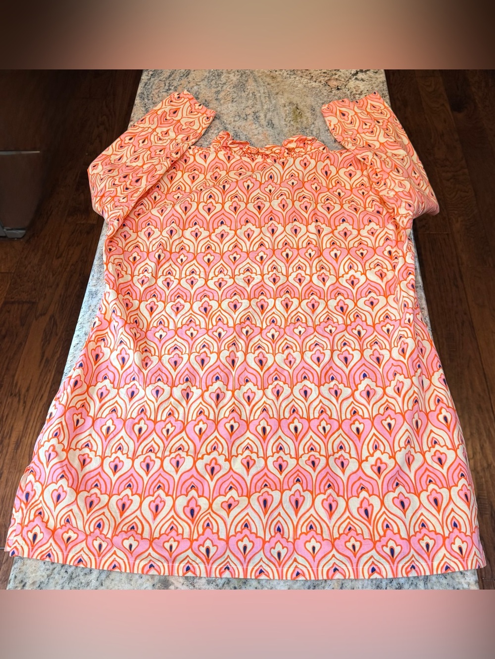 Haley & The Hound XL Geometric Print Cotton Shift Dress Ruffle Neck Boho USA - Picture 4 of 12